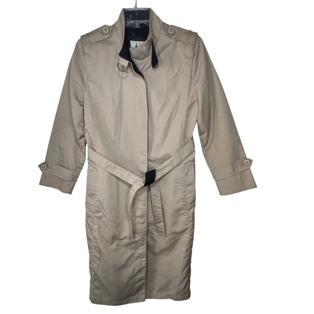 Misty Harbor Tan Belted Trench Coat Womens 10P Petite Neutral Classic Vintage